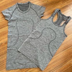 Lululemon Swiftly Tech Short sleeve & Racer back tank, Silver (sparkle), Sz 2